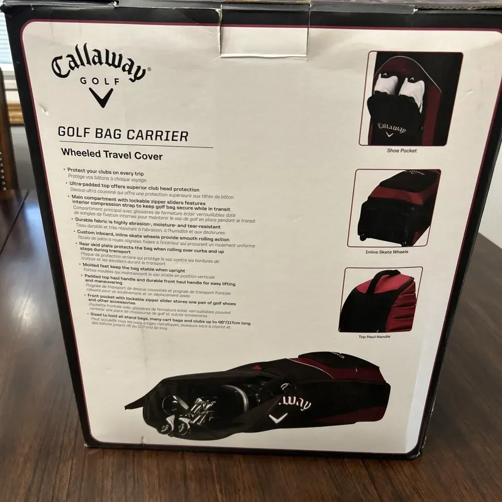 Flaws See Pics! Callaway Golf Travel Bag w Wheels Black Red Club Cover Rolling
